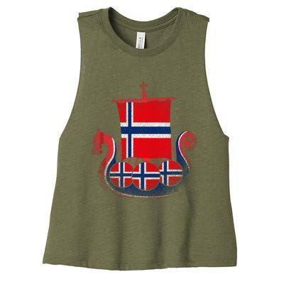 Norwegian Viking Ship Norway Women's Racerback Cropped Tank