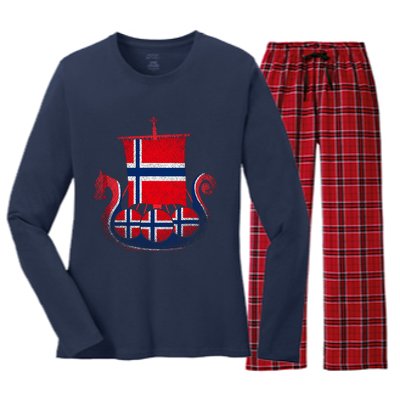 Norwegian Viking Ship Norway Women's Long Sleeve Flannel Pajama Set 