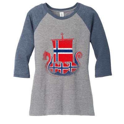 Norwegian Viking Ship Norway Women's Tri-Blend 3/4-Sleeve Raglan Shirt