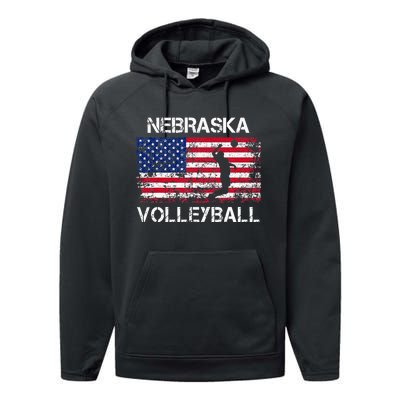 Nebraska Volleyball Team American Flag Gift Performance Fleece Hoodie