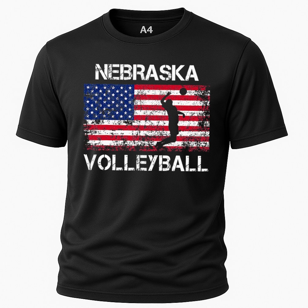 Nebraska Volleyball Team American Flag Gift Cooling Performance Crew T-Shirt
