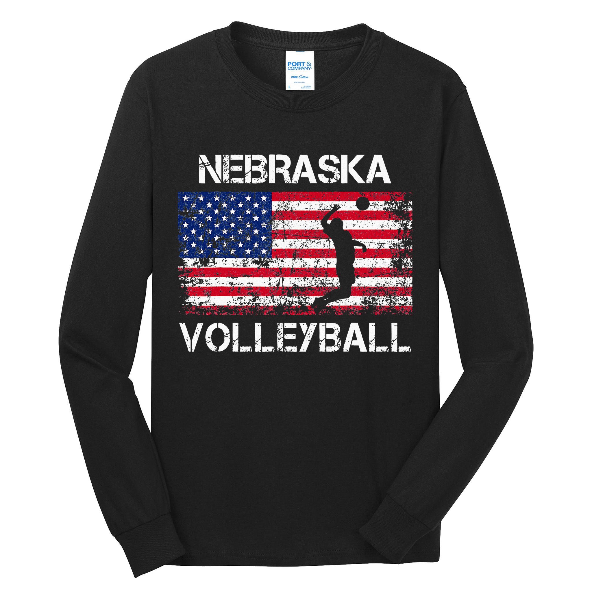 Nebraska Volleyball Team American Flag Gift Tall Long Sleeve T-Shirt