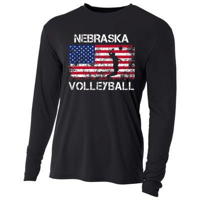 Nebraska Volleyball Team American Flag Gift Cooling Performance Long Sleeve Crew