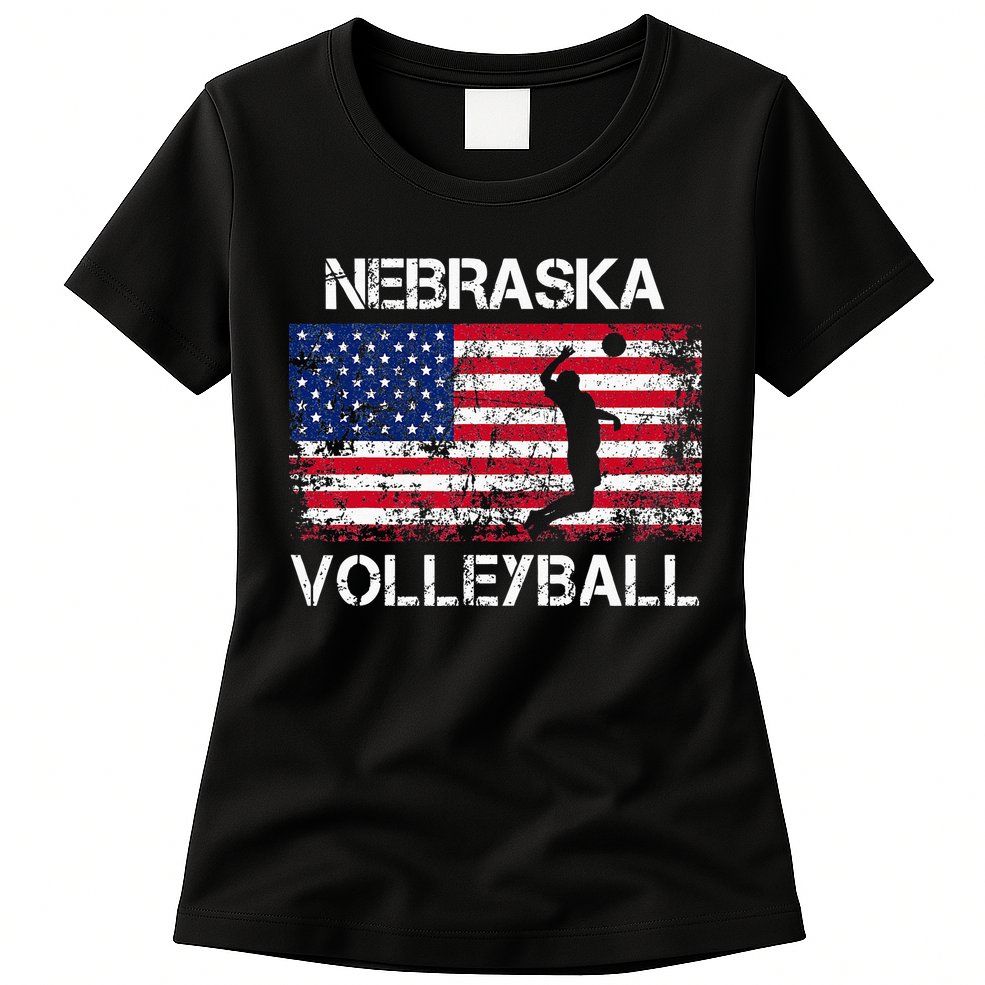 Nebraska Volleyball Team American Flag Gift Womens T-Shirt