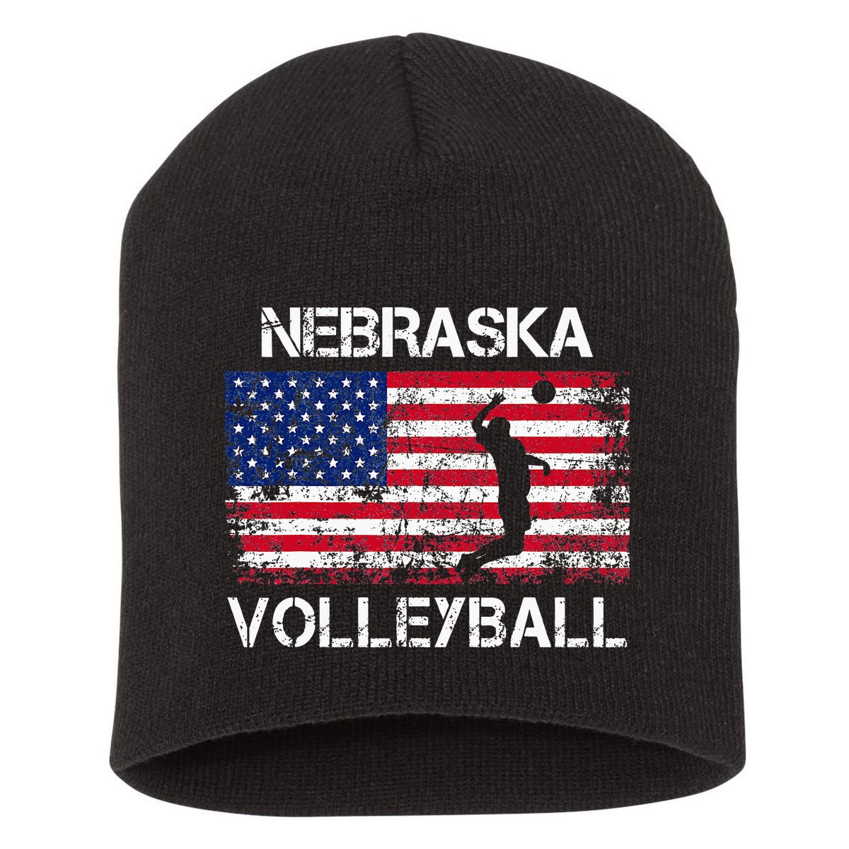 Nebraska Volleyball Team American Flag Gift Short Acrylic Beanie