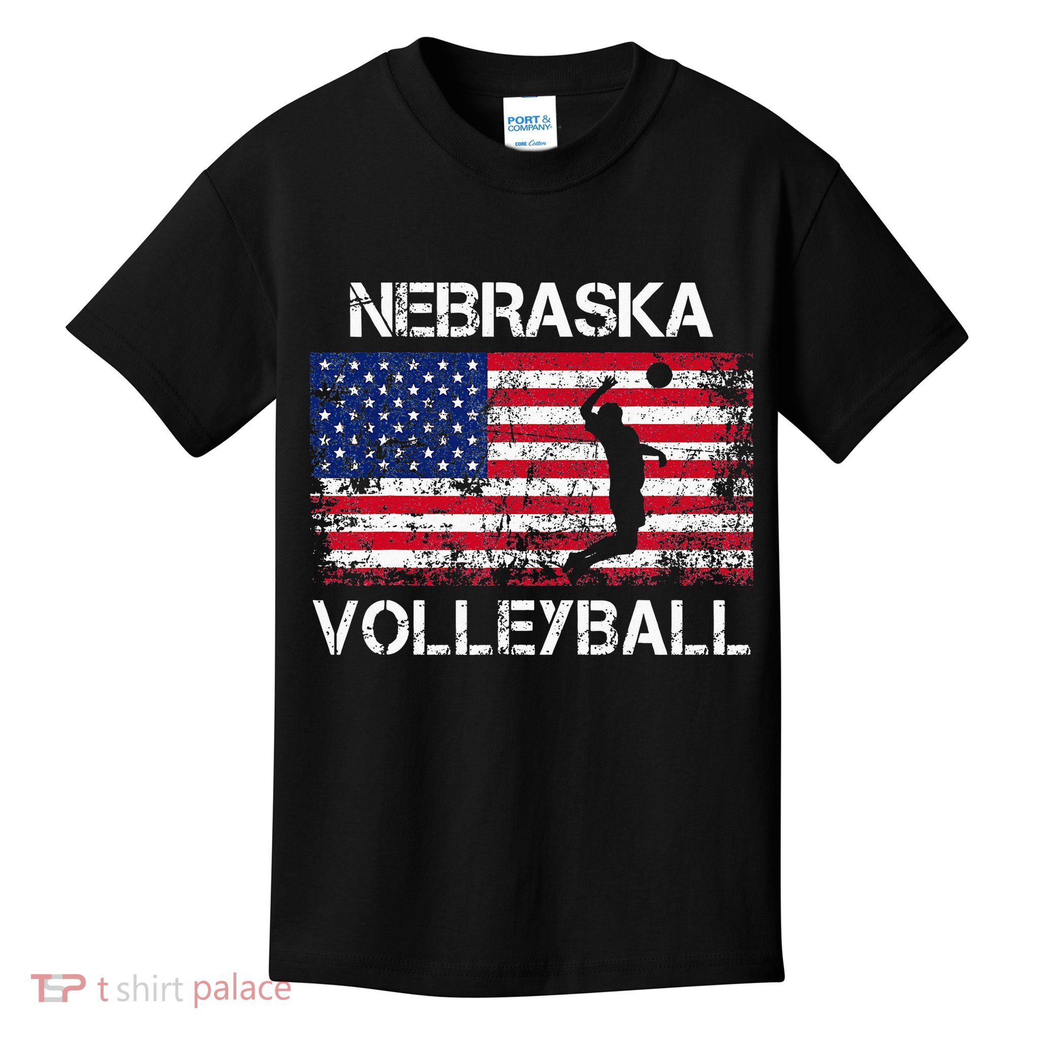 Nebraska Volleyball Team American Flag Gift Kids T-Shirt