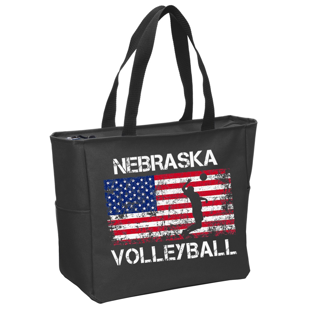 Nebraska Volleyball Team American Flag Gift Zip Tote Bag