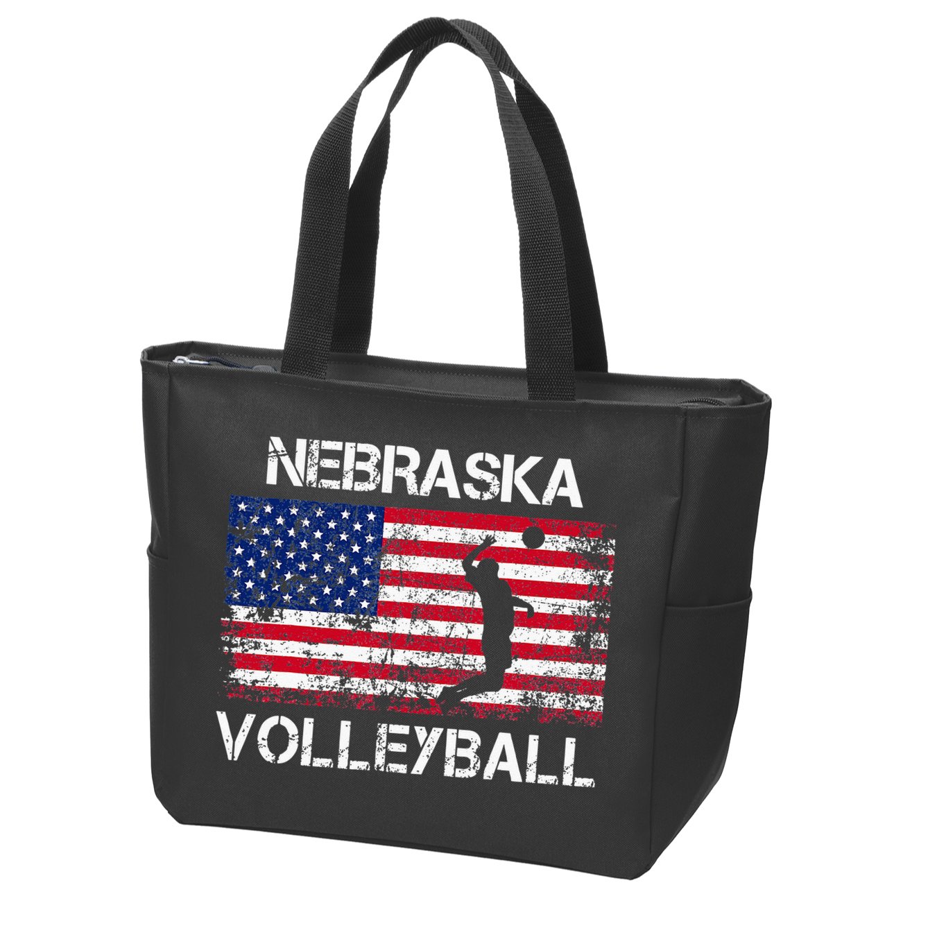Nebraska Volleyball Team American Flag Gift Zip Tote Bag