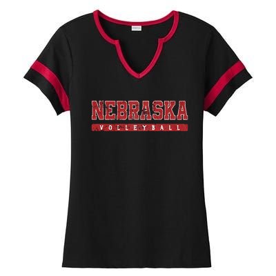 Nebraska Volleyball Varsity Red Vintage Ladies Halftime Notch Neck Tee