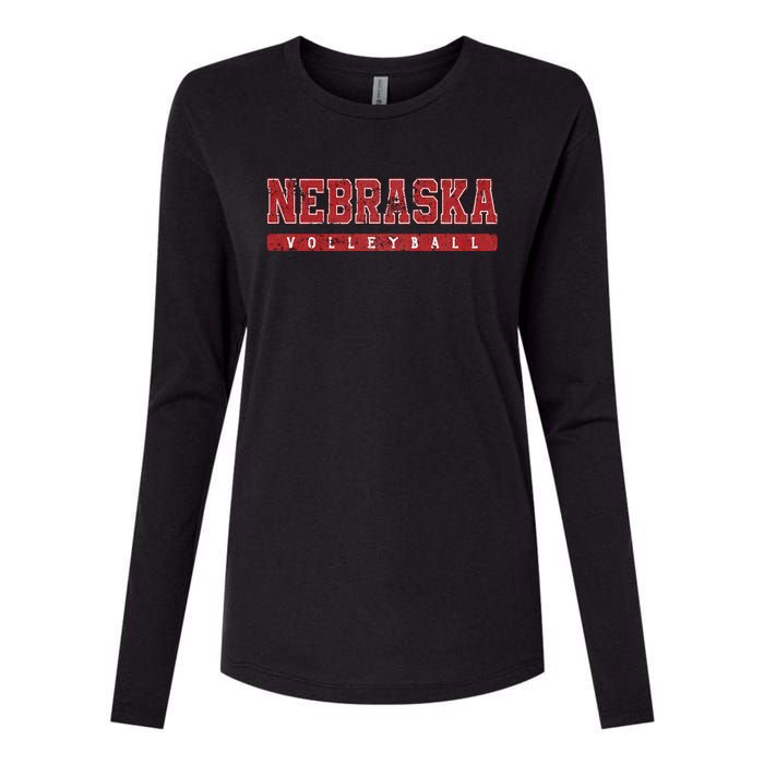 Nebraska Volleyball Varsity Red Vintage Womens Cotton Relaxed Long Sleeve T-Shirt