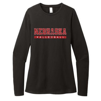 Nebraska Volleyball Varsity Red Vintage Womens CVC Long Sleeve Shirt