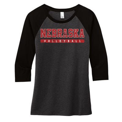 Nebraska Volleyball Varsity Red Vintage Women's Tri-Blend 3/4-Sleeve Raglan Shirt