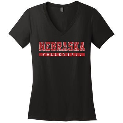 Nebraska Volleyball Varsity Red Vintage Women's V-Neck T-Shirt