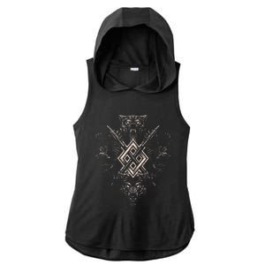 Norse Viking Wolf Raven Of Odin With Pagan Gungnir Symbol Ladies PosiCharge Tri-Blend Wicking Draft Hoodie Tank