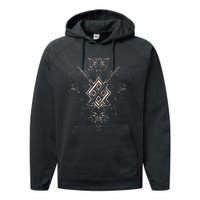 Norse Viking Wolf Raven Of Odin With Pagan Gungnir Symbol Performance Fleece Hoodie