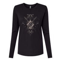 Norse Viking Wolf Raven Of Odin With Pagan Gungnir Symbol Womens Cotton Relaxed Long Sleeve T-Shirt