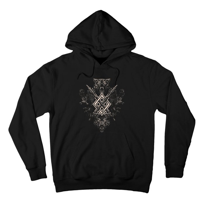 Norse Viking Wolf Raven Of Odin With Pagan Gungnir Symbol Hoodie