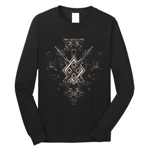 Norse Viking Wolf Raven Of Odin With Pagan Gungnir Symbol Long Sleeve Shirt