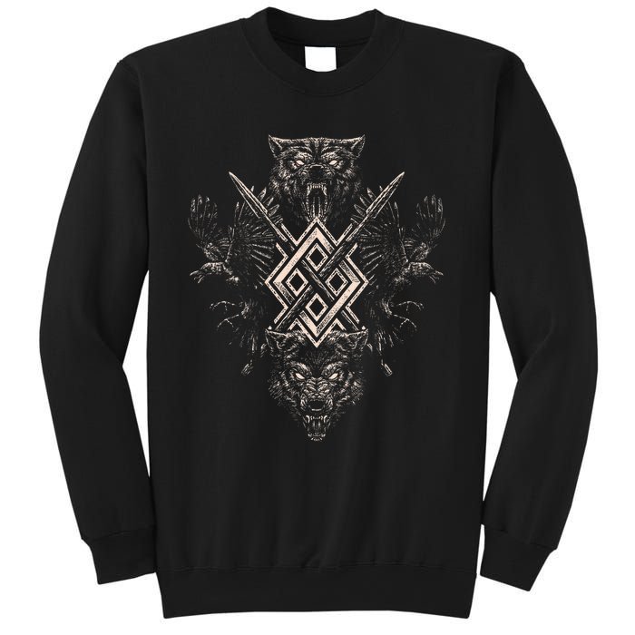 Norse Viking Wolf Raven Of Odin With Pagan Gungnir Symbol Sweatshirt