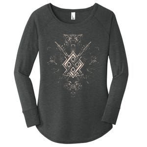 Norse Viking Wolf Raven Of Odin With Pagan Gungnir Symbol Women's Perfect Tri Tunic Long Sleeve Shirt