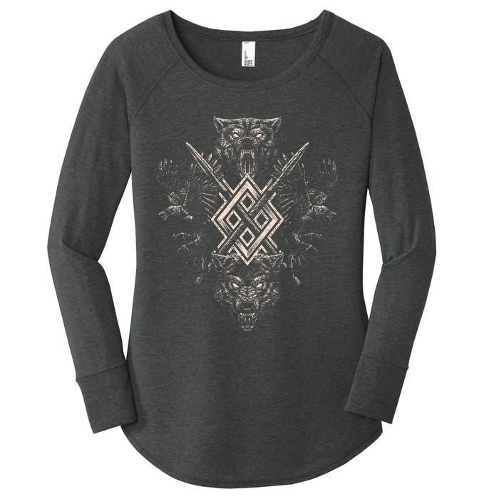 Norse Viking Wolf Raven Of Odin With Pagan Gungnir Symbol Women's Perfect Tri Tunic Long Sleeve Shirt