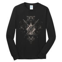 Norse Viking Wolf Raven Of Odin With Pagan Gungnir Symbol Tall Long Sleeve T-Shirt