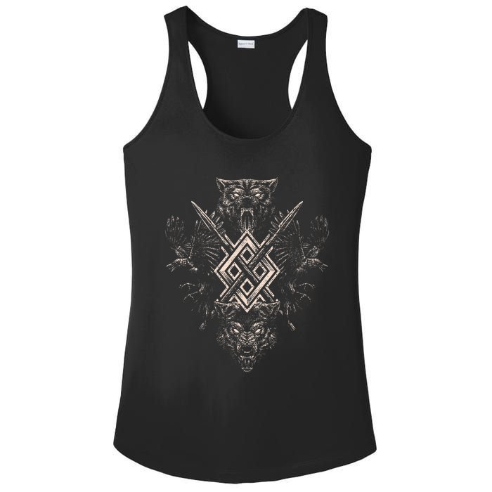 Norse Viking Wolf Raven Of Odin With Pagan Gungnir Symbol Ladies PosiCharge Competitor Racerback Tank