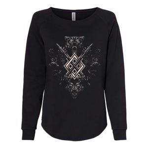 Norse Viking Wolf Raven Of Odin With Pagan Gungnir Symbol Womens California Wash Sweatshirt