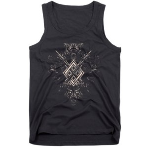 Norse Viking Wolf Raven Of Odin With Pagan Gungnir Symbol Tank Top