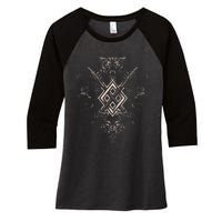 Norse Viking Wolf Raven Of Odin With Pagan Gungnir Symbol Women's Tri-Blend 3/4-Sleeve Raglan Shirt