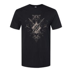 Norse Viking Wolf Raven Of Odin With Pagan Gungnir Symbol Softstyle CVC T-Shirt