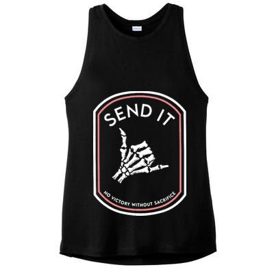 No Victory Without Sacrifice Send It Skeleton Hand Ladies PosiCharge Tri-Blend Wicking Tank