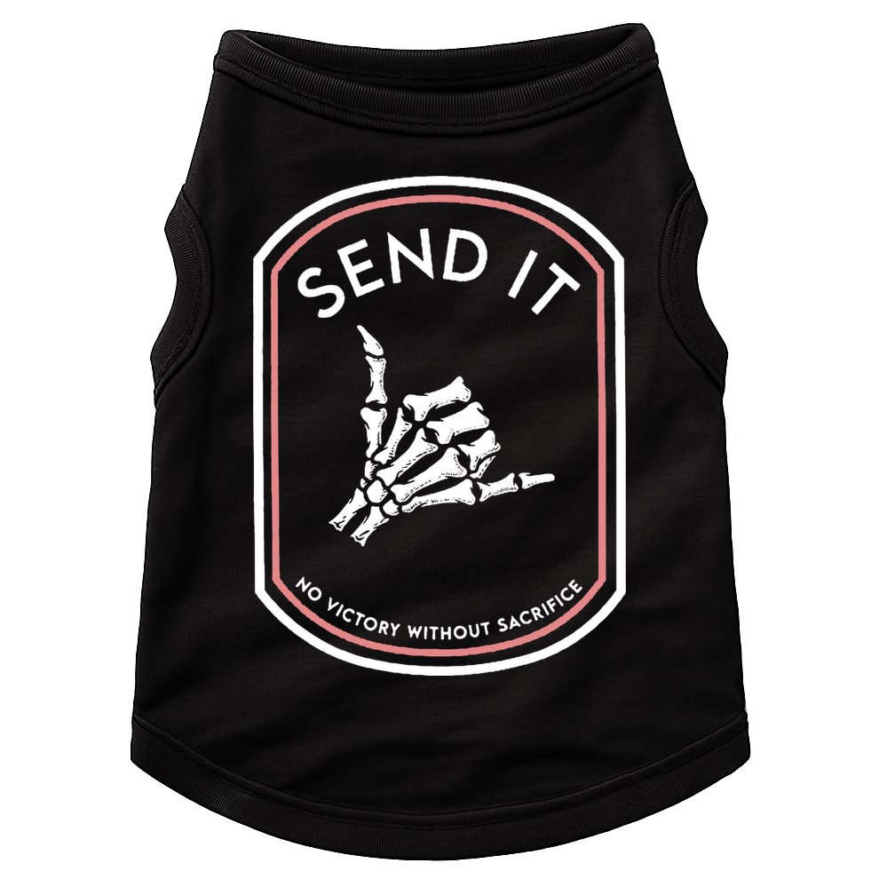 No Victory Without Sacrifice Send It Skeleton Hand Doggie Tank