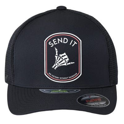 No Victory Without Sacrifice Send It Skeleton Hand Flexfit Unipanel Trucker Cap