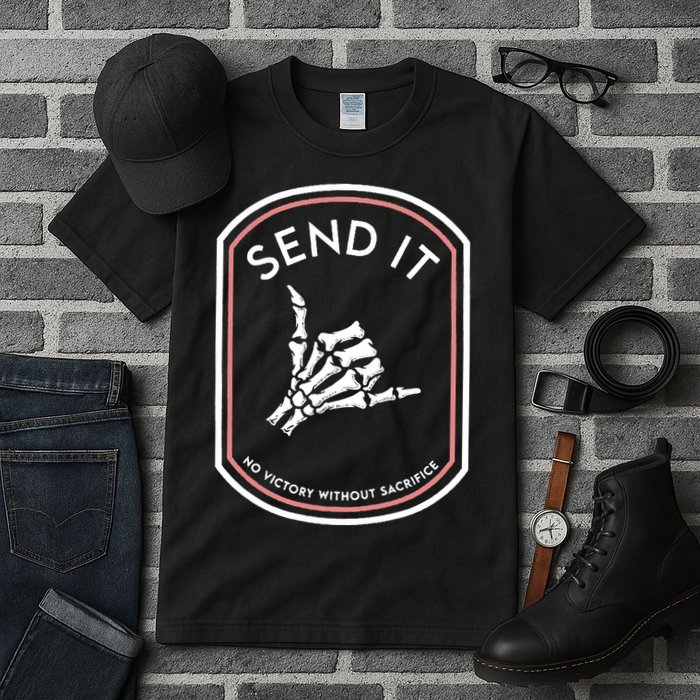 No Victory Without Sacrifice Send It Skeleton Hand Tall T-Shirt