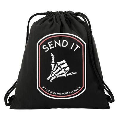 No Victory Without Sacrifice Send It Skeleton Hand Drawstring Bag