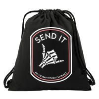 No Victory Without Sacrifice Send It Skeleton Hand Drawstring Bag