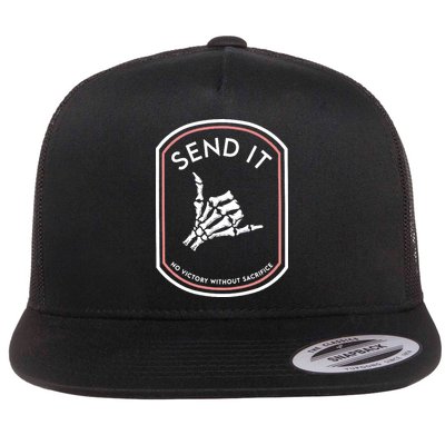 No Victory Without Sacrifice Send It Skeleton Hand Flatbill Hat