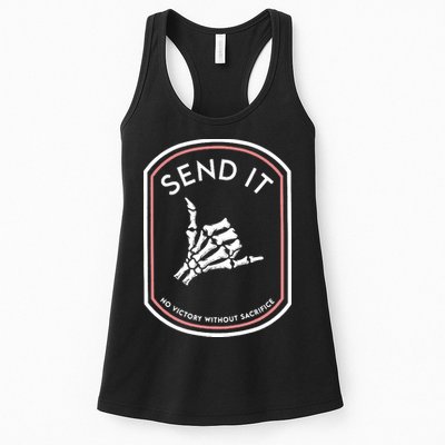 No Victory Without Sacrifice Send It Skeleton Hand Womens Tank Top