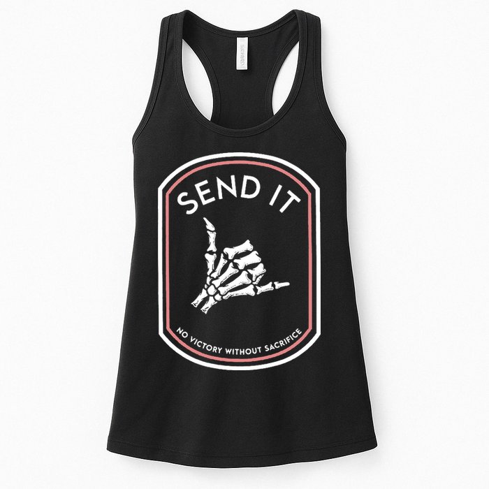 No Victory Without Sacrifice Send It Skeleton Hand Womens Tank Top