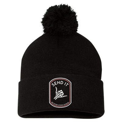 No Victory Without Sacrifice Send It Skeleton Hand Pom Pom 12in Knit Beanie