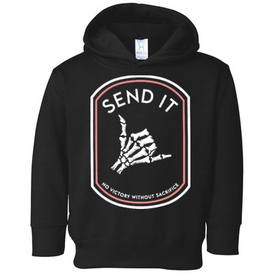 No Victory Without Sacrifice Send It Skeleton Hand Toddler Hoodie