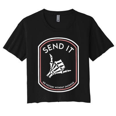 No Victory Without Sacrifice Send It Skeleton Hand Crop Top