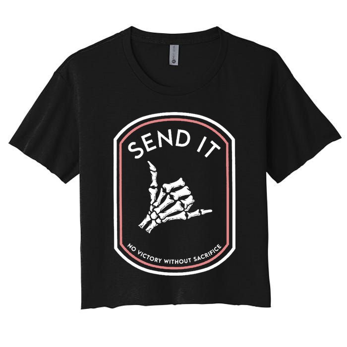 No Victory Without Sacrifice Send It Skeleton Hand Crop Top