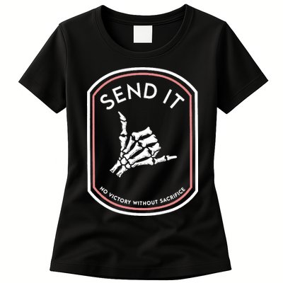 No Victory Without Sacrifice Send It Skeleton Hand Womens T-Shirt
