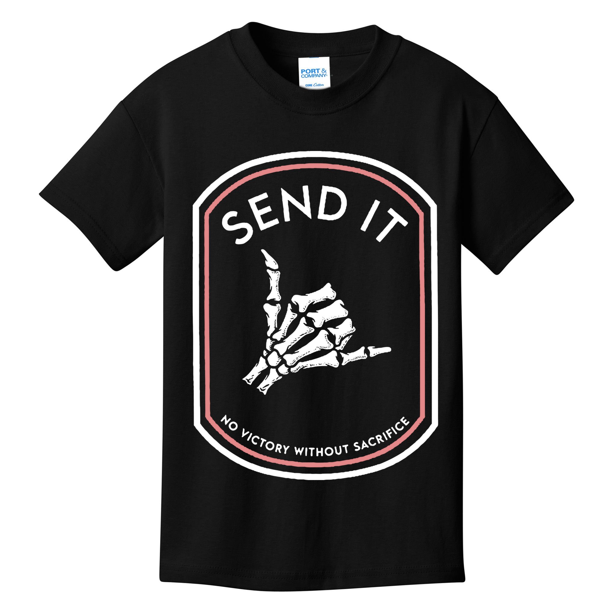No Victory Without Sacrifice Send It Skeleton Hand Kids T-Shirt