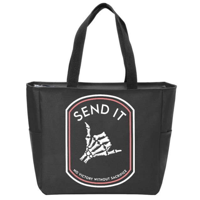 No Victory Without Sacrifice Send It Skeleton Hand Zip Tote Bag