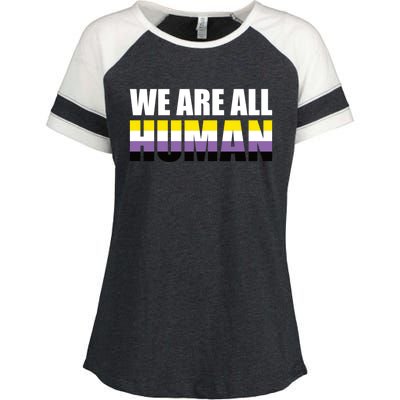 Nonbinary We Are All Hu Lgbtq Ally Pride Flag Nongender Cute Gift Enza Ladies Jersey Colorblock Tee