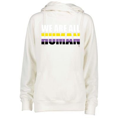 Nonbinary We Are All Hu Lgbtq Ally Pride Flag Nongender Cute Gift Womens Funnel Neck Pullover Hood