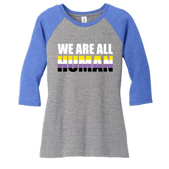 Nonbinary We Are All Hu Lgbtq Ally Pride Flag Nongender Cute Gift Women's Tri-Blend 3/4-Sleeve Raglan Shirt